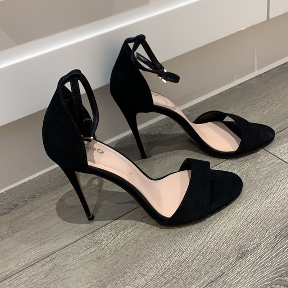 Aldo Black Suede Open Toe Heels - Picture 2 of 8